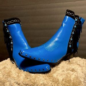 Women's Blue Vegan Western Style Ankle Boots